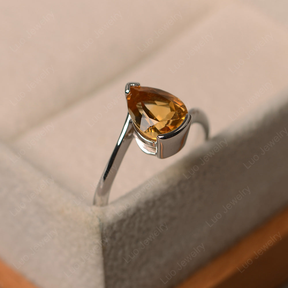 Pear Shaped Citrine Solitaire Engagement Ring - LUO Jewelry