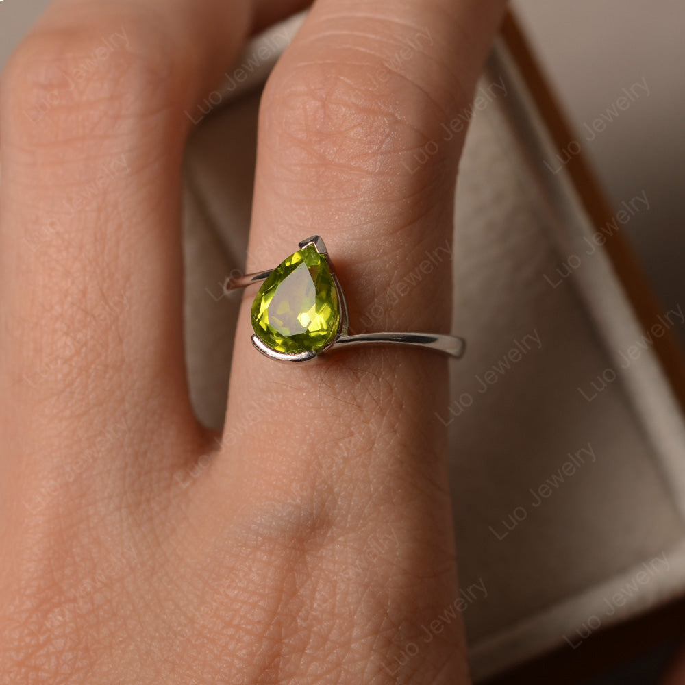Pear Shaped Peridot Solitaire Engagement Ring - LUO Jewelry