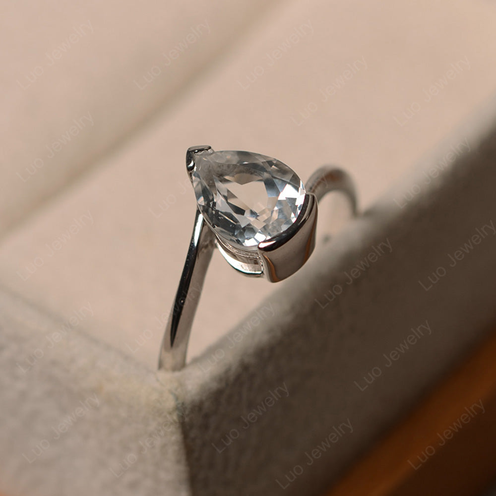 Pear Shaped White Topaz Solitaire Engagement Ring - LUO Jewelry