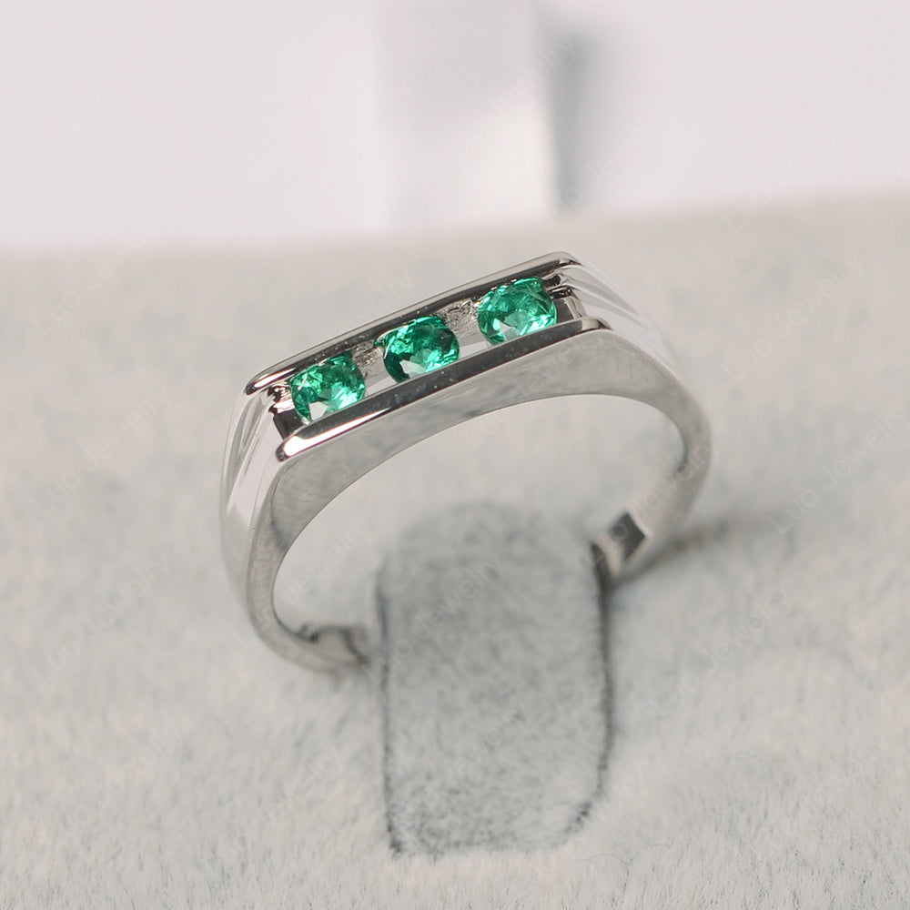 3 Stone Lab Emerald Band Ring - LUO Jewelry