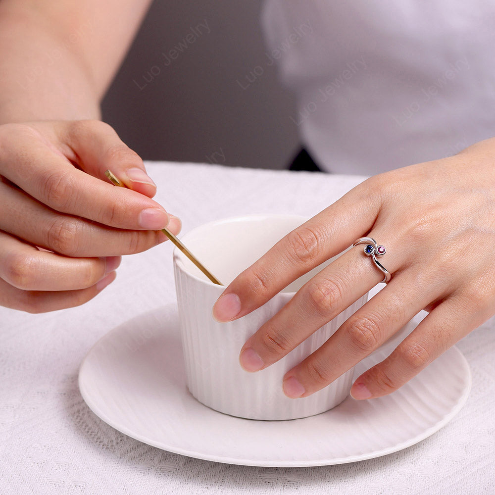 Ruby and Sapphire Two Stone Pinky Ring