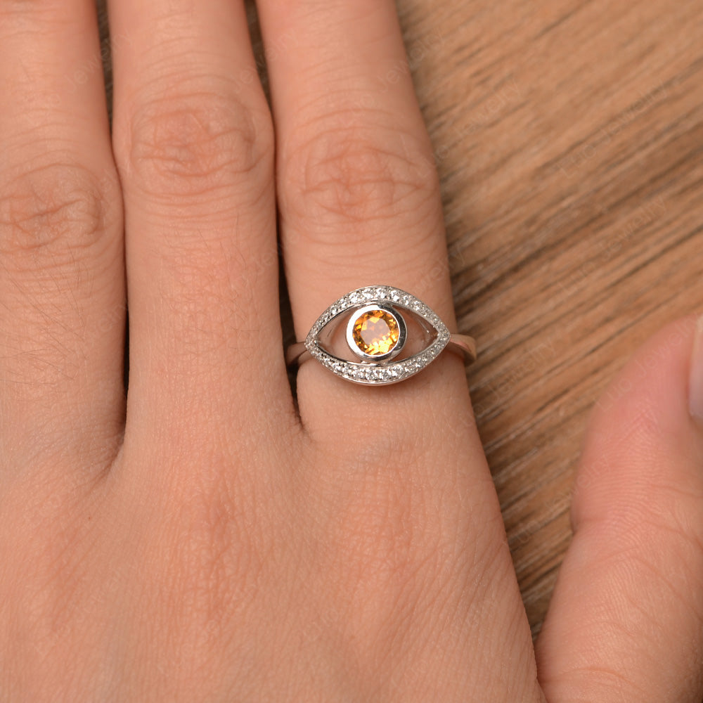 Citrine Evil Ring Bezel Set White Gold - LUO Jewelry
