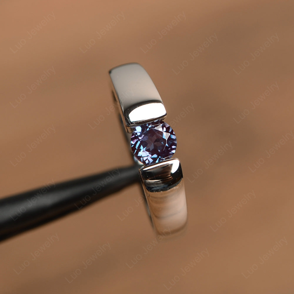 Alexandrite Solitaire Wide Band Ring Yellow Gold - LUO Jewelry