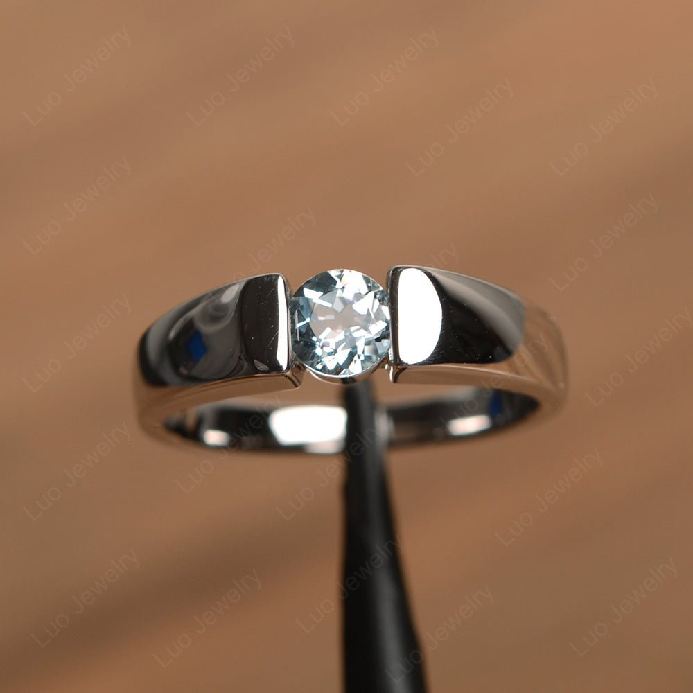 Aquamarine Solitaire Wide Band Ring Yellow Gold - LUO Jewelry