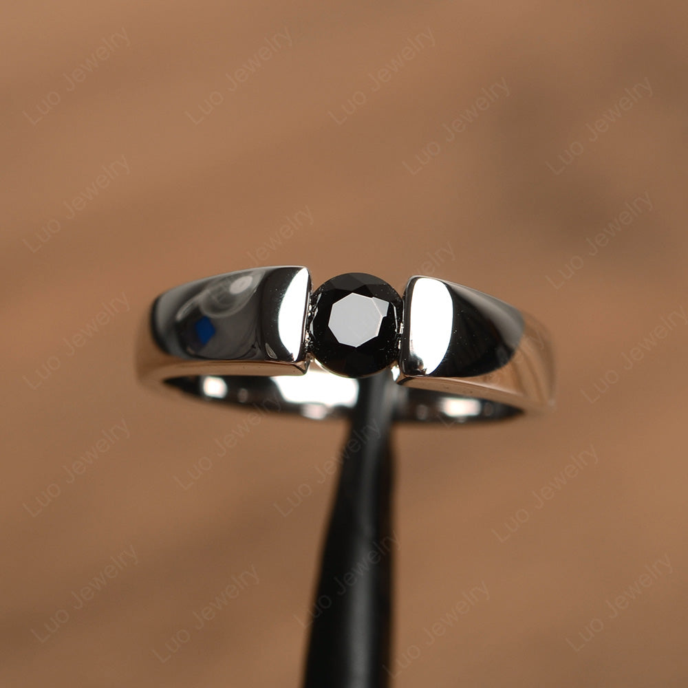 Black Spinel Solitaire Wide Band Ring Yellow Gold - LUO Jewelry