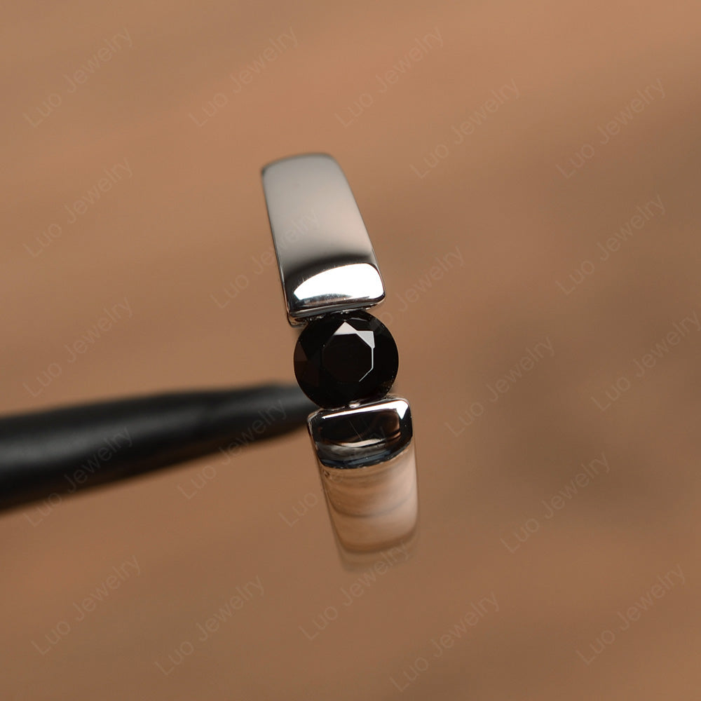 Black Spinel Solitaire Wide Band Ring Yellow Gold - LUO Jewelry
