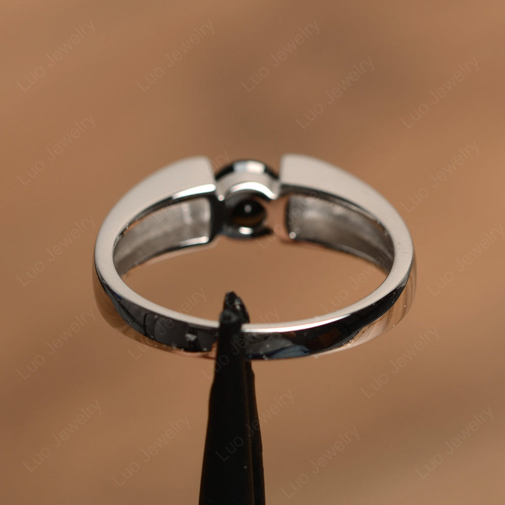 Black Spinel Solitaire Wide Band Ring Yellow Gold - LUO Jewelry