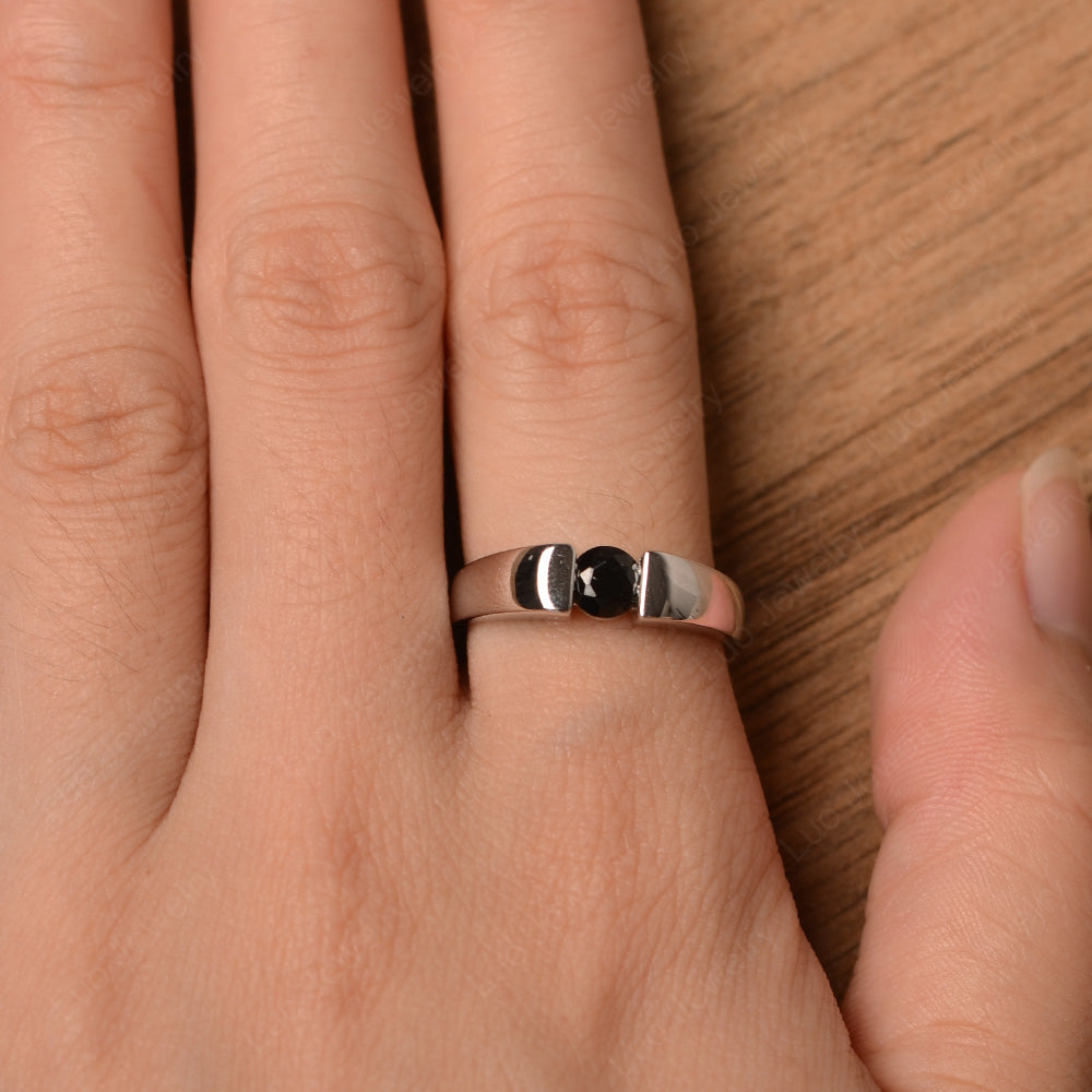 Black Spinel Solitaire Wide Band Ring Yellow Gold - LUO Jewelry