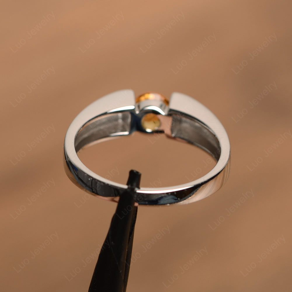 Citrine Solitaire Wide Band Ring Yellow Gold - LUO Jewelry