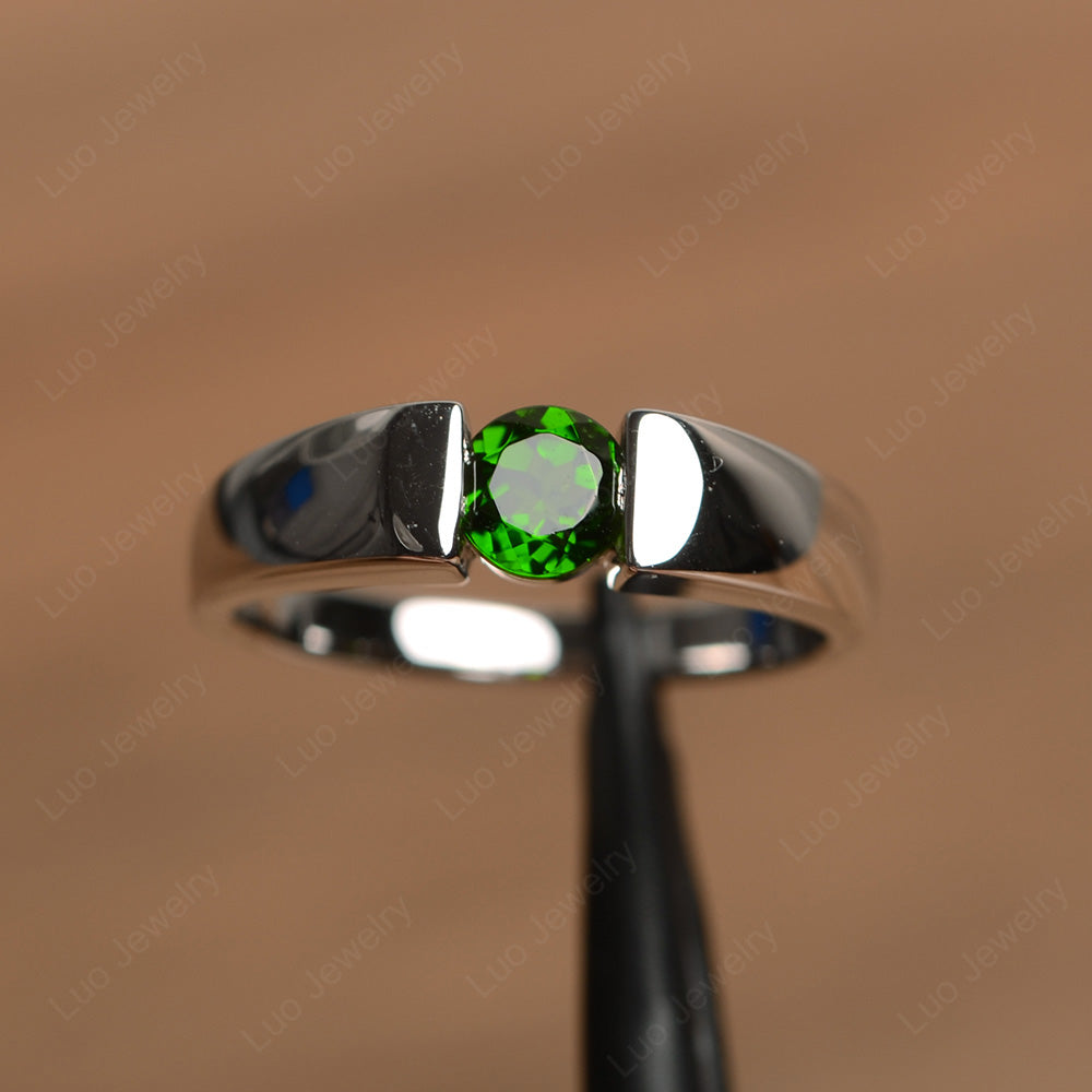 Diopside Solitaire Wide Band Ring Yellow Gold - LUO Jewelry