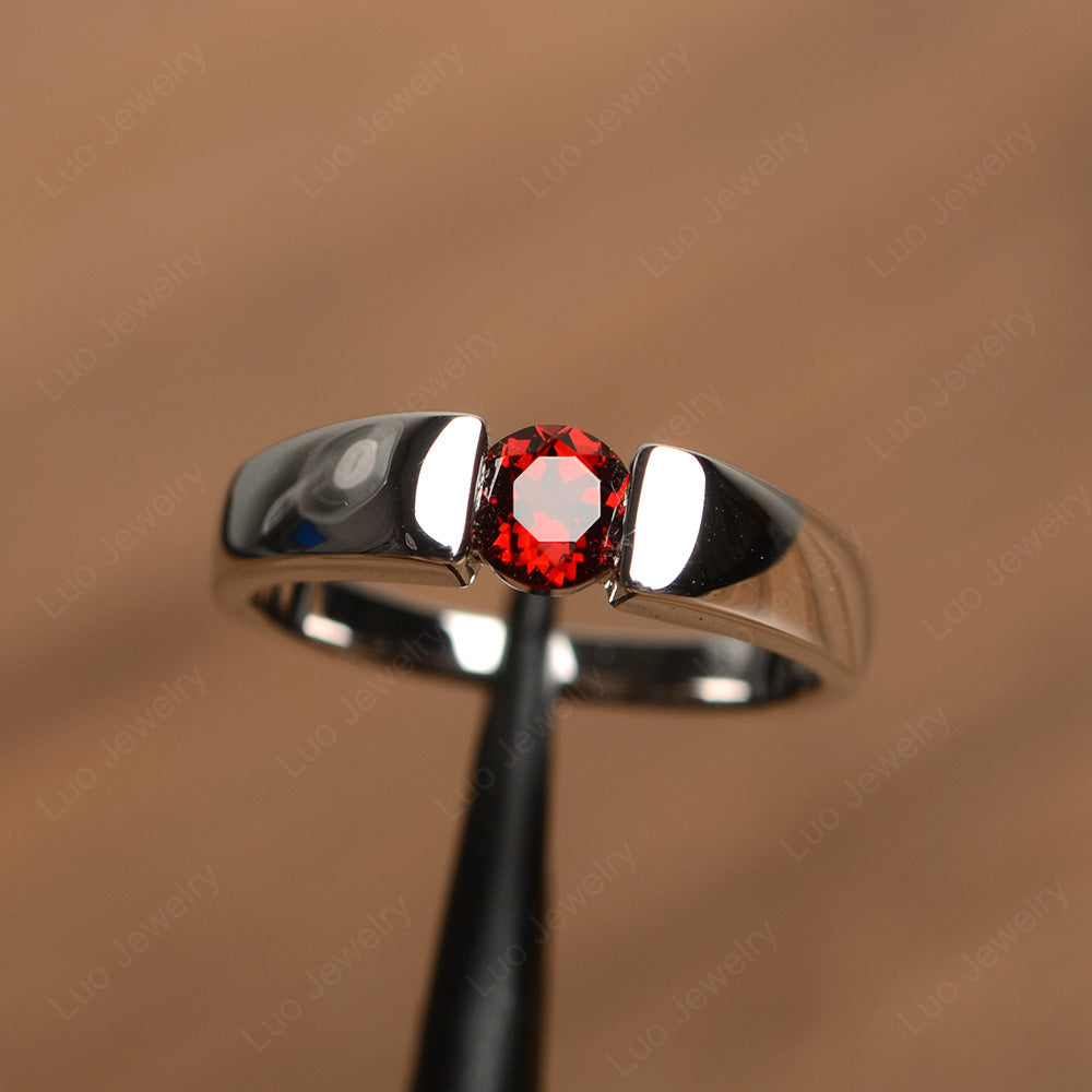 Garnet Solitaire Wide Band Ring Yellow Gold - LUO Jewelry