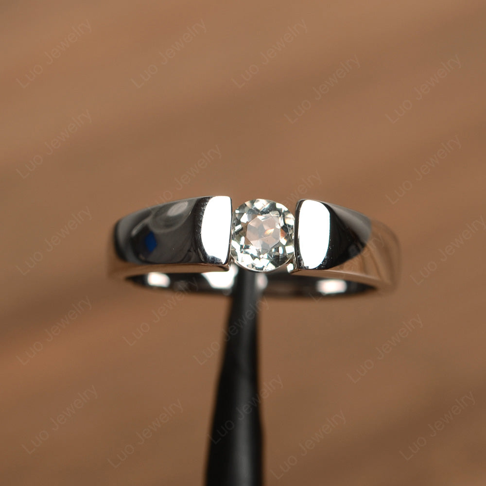 Green Amethyst Solitaire Wide Band Ring Yellow Gold - LUO Jewelry