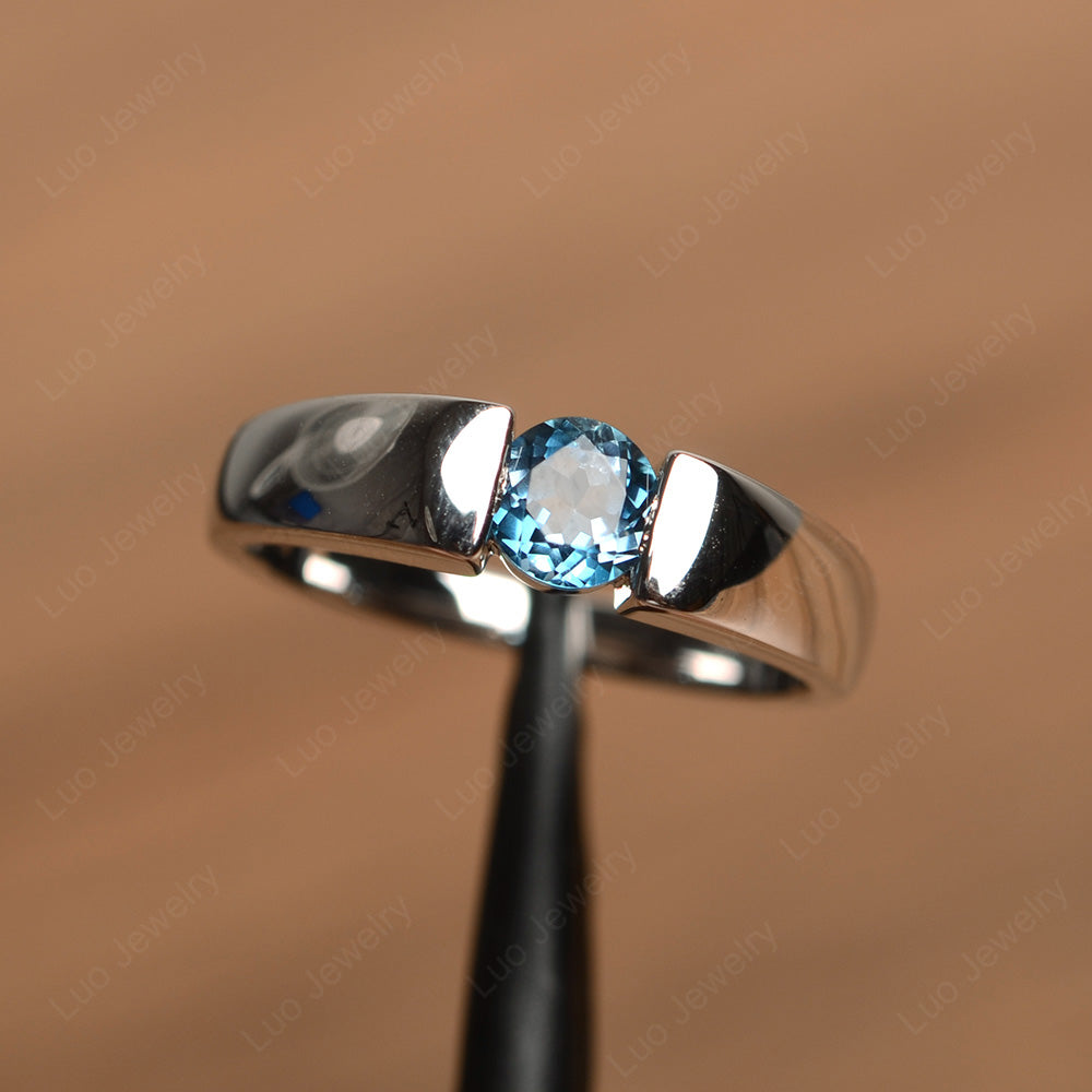 London Blue Topaz Solitaire Wide Band Ring Yellow Gold - LUO Jewelry