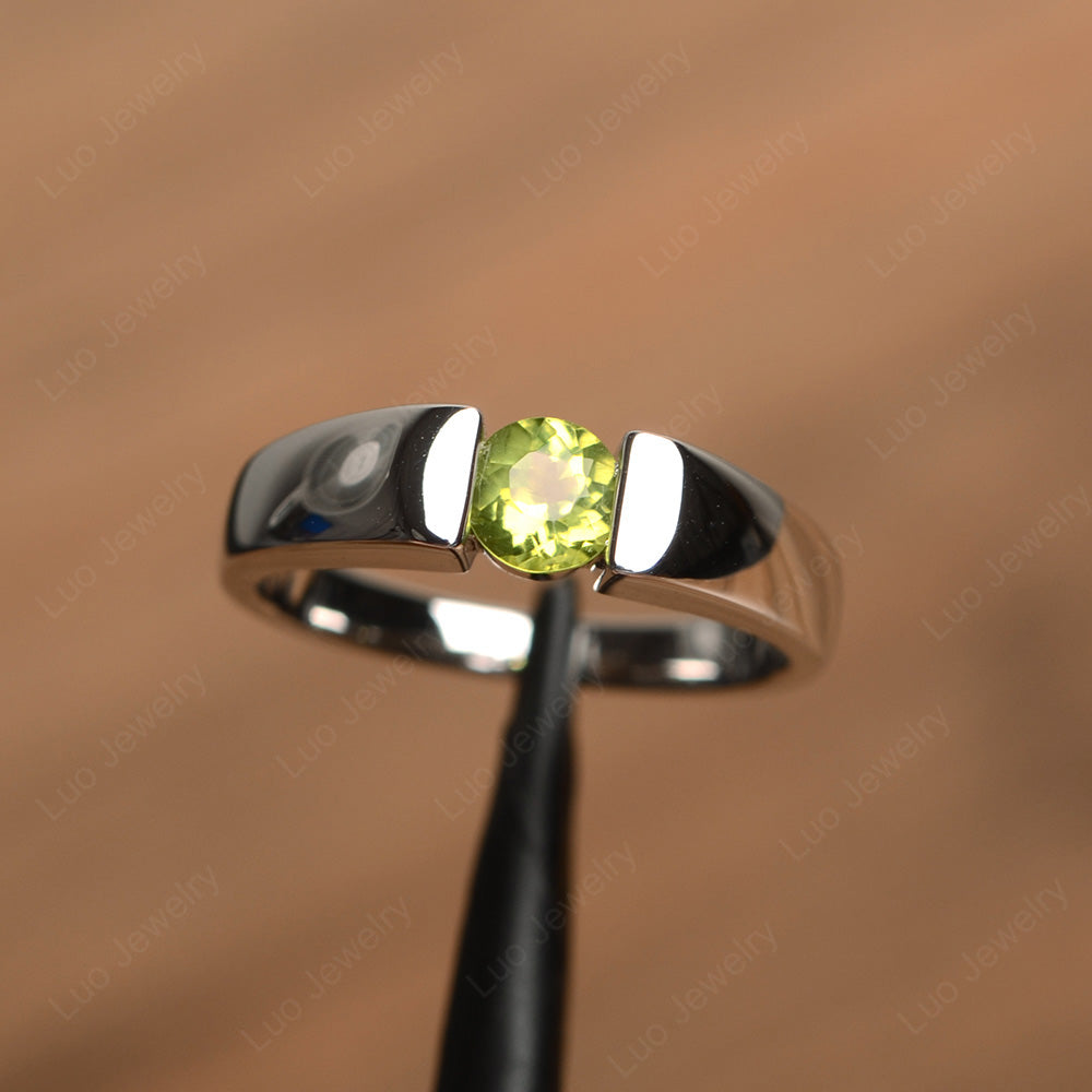 Peridot Solitaire Wide Band Ring Yellow Gold - LUO Jewelry