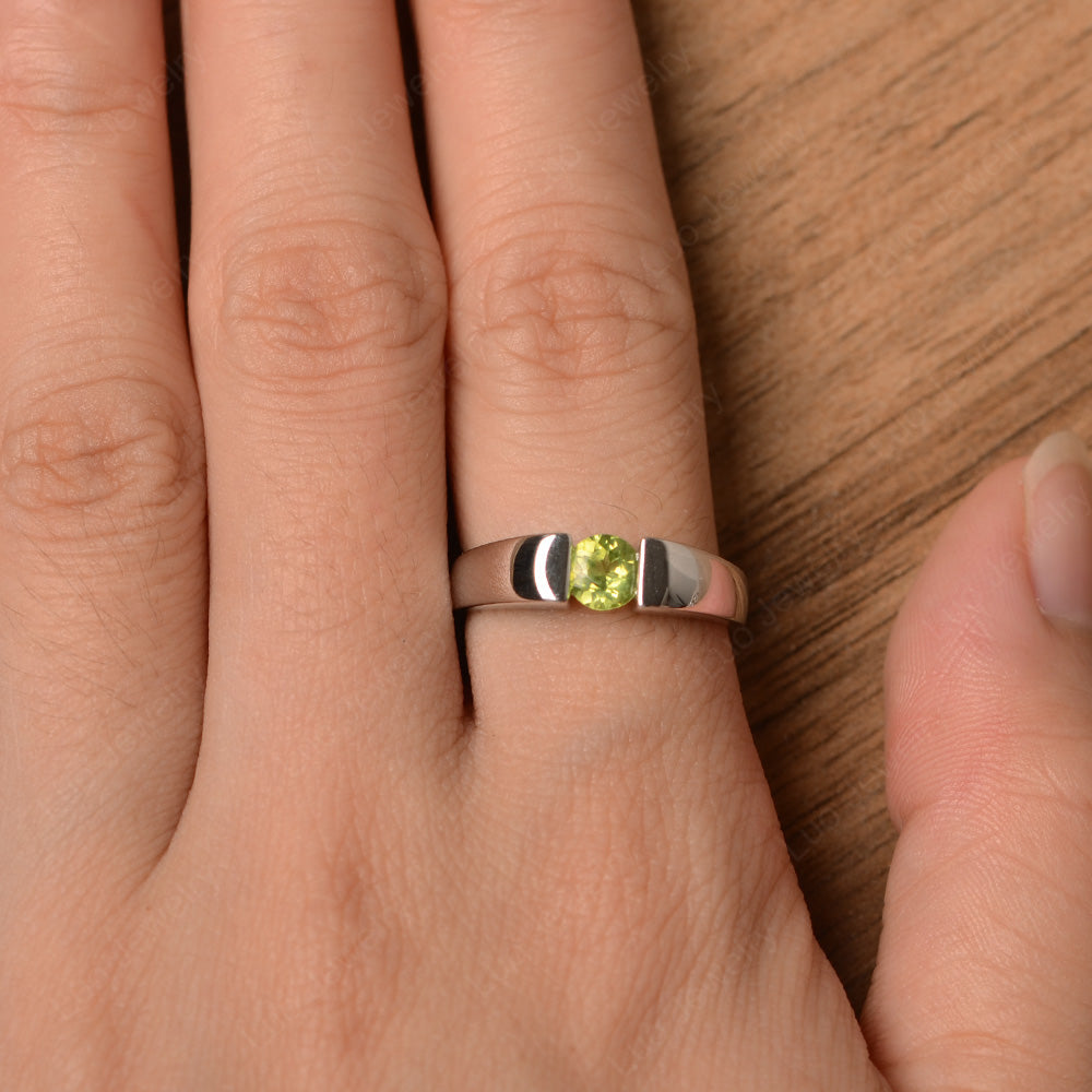 Peridot Solitaire Wide Band Ring Yellow Gold - LUO Jewelry