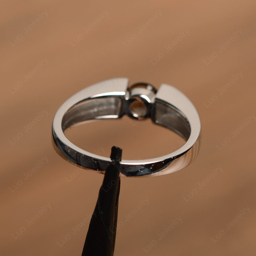 Smoky Quartz Solitaire Wide Band Ring Yellow Gold - LUO Jewelry