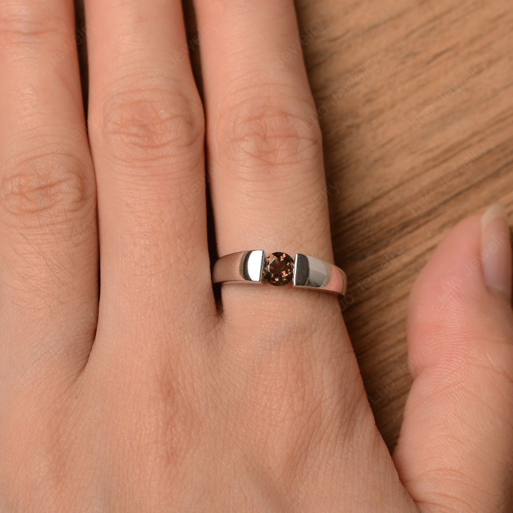 Smoky Quartz Solitaire Wide Band Ring Yellow Gold - LUO Jewelry