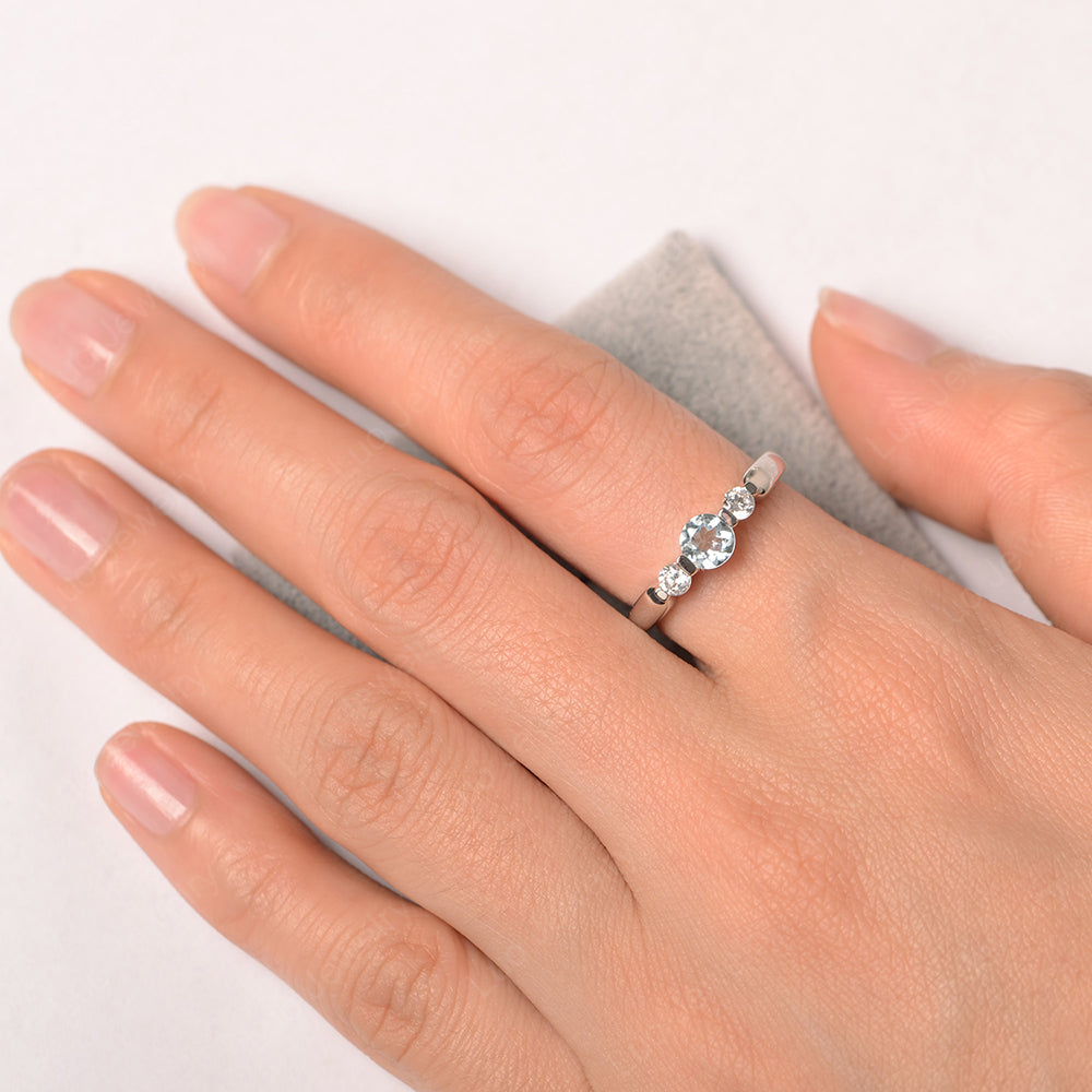 3 Stone Aquamarine Mothers Band Ring White Gold - LUO Jewelry