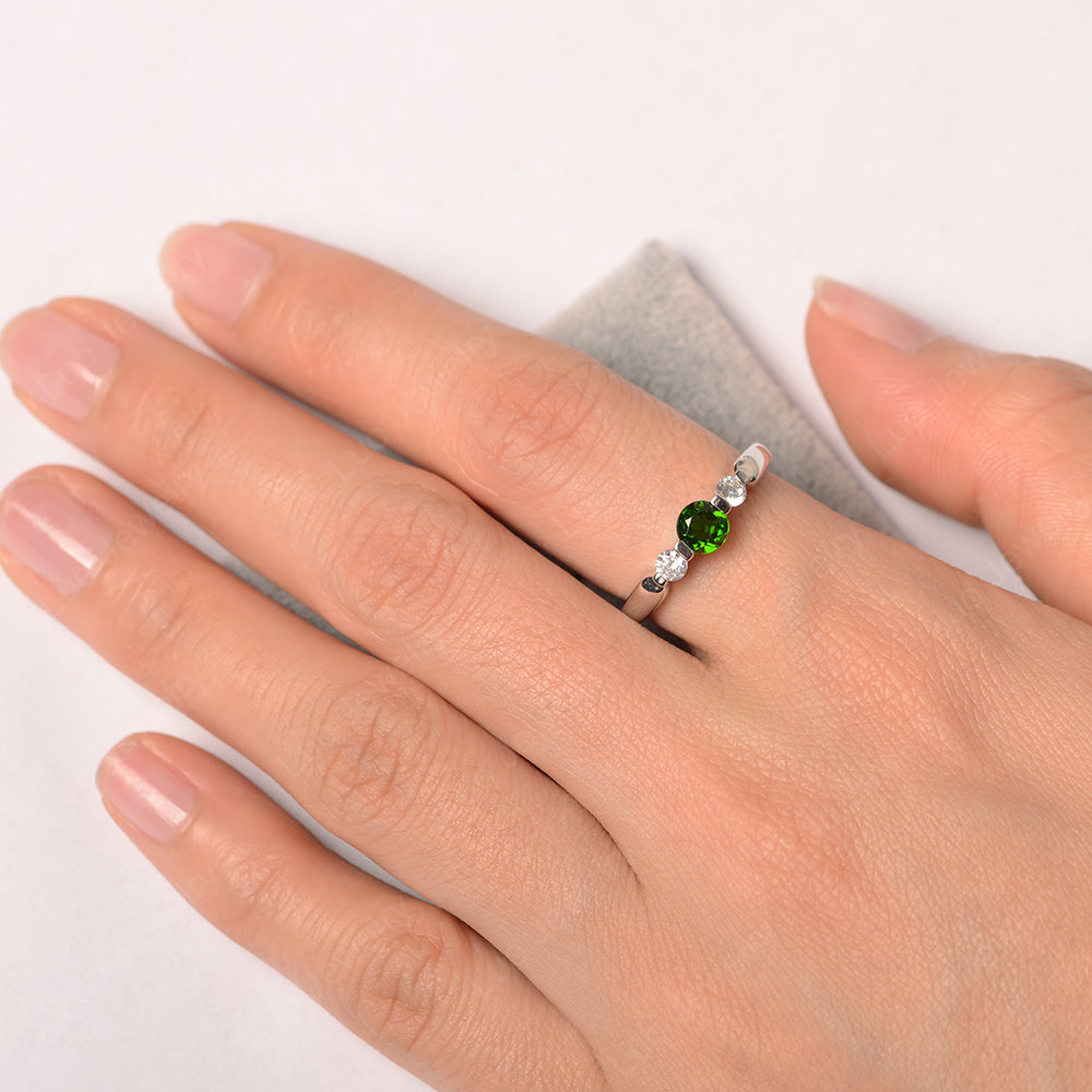 3 Stone Diopside Mothers Band Ring White Gold - LUO Jewelry