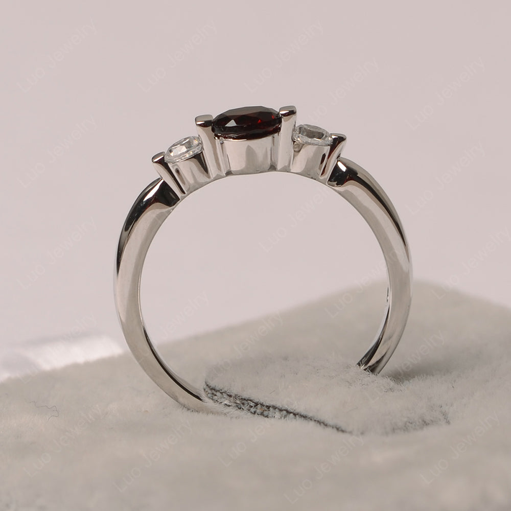 3 Stone Garnet Mothers Band Ring White Gold - LUO Jewelry