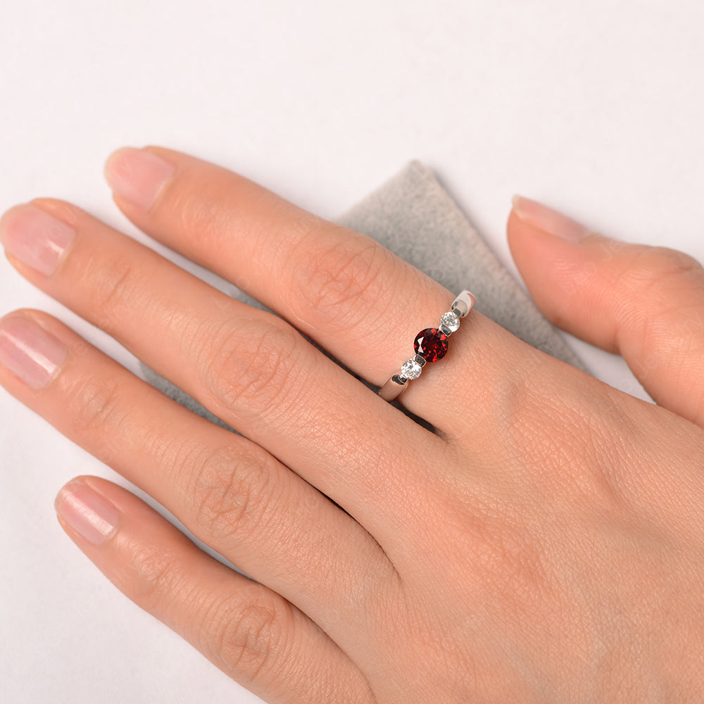 3 Stone Garnet Mothers Band Ring White Gold - LUO Jewelry