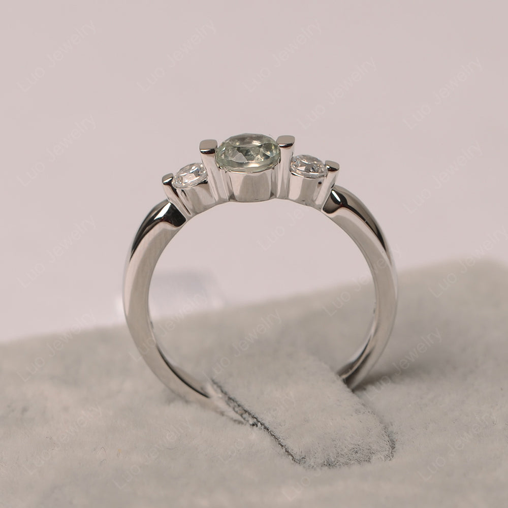 3 Stone Green Amethyst Mothers Band Ring White Gold - LUO Jewelry