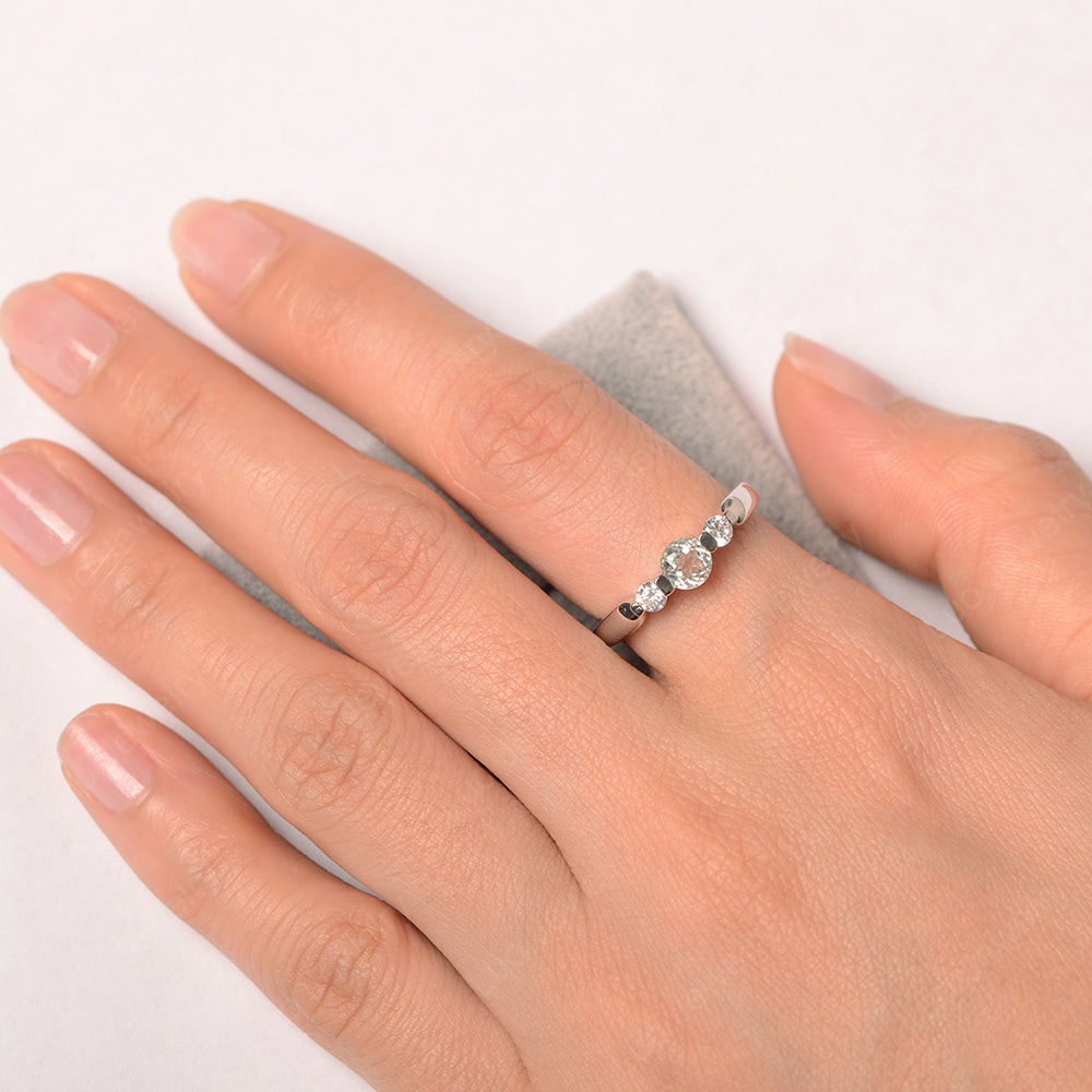 3 Stone Green Amethyst Mothers Band Ring White Gold - LUO Jewelry