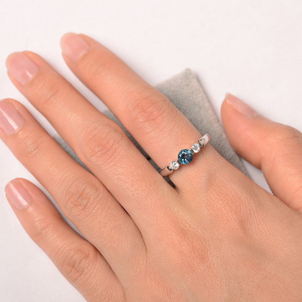 3 Stone London Blue Topaz Mothers Band Ring White Gold - LUO Jewelry