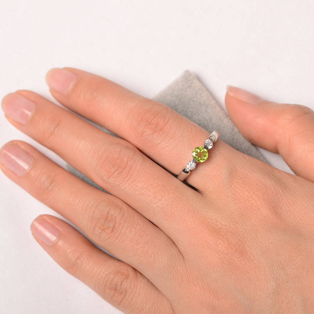 3 Stone Peridot Mothers Band Ring White Gold - LUO Jewelry