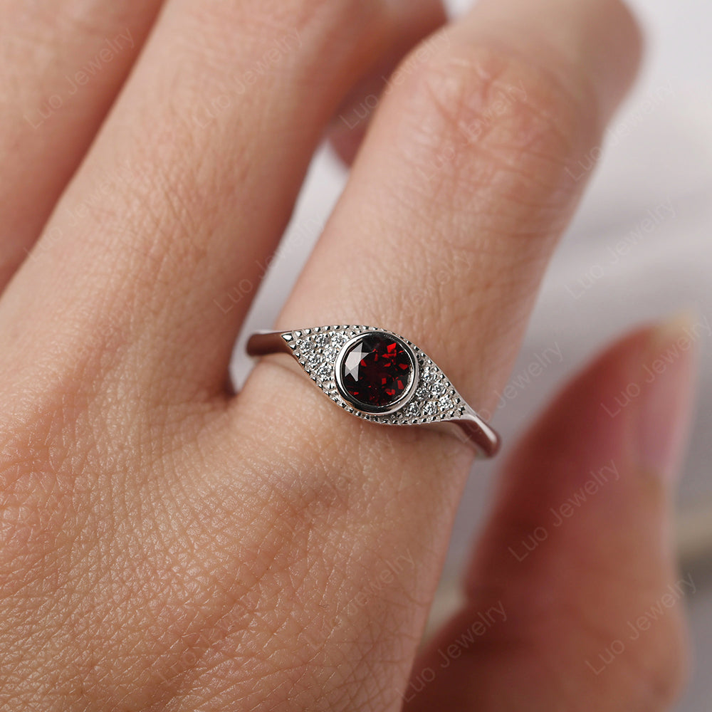 Garnet Ring Evil Eye Ring Yellow Gold - LUO Jewelry