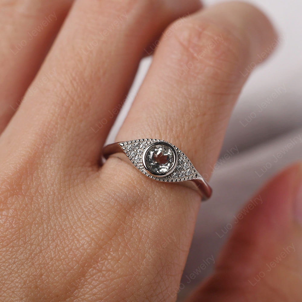 Green Amethyst Ring Evil Eye Ring Yellow Gold - LUO Jewelry