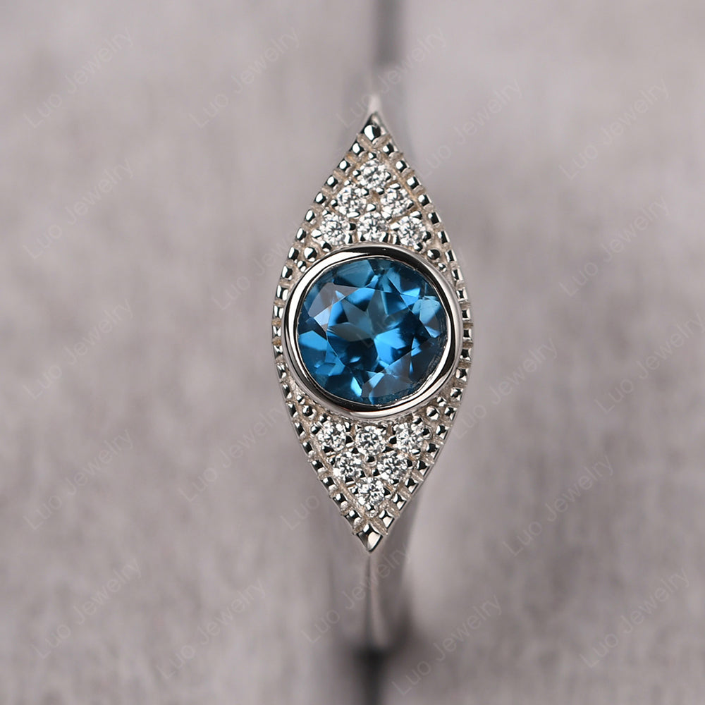 London Blue Topaz Ring Evil Eye Ring Yellow Gold - LUO Jewelry