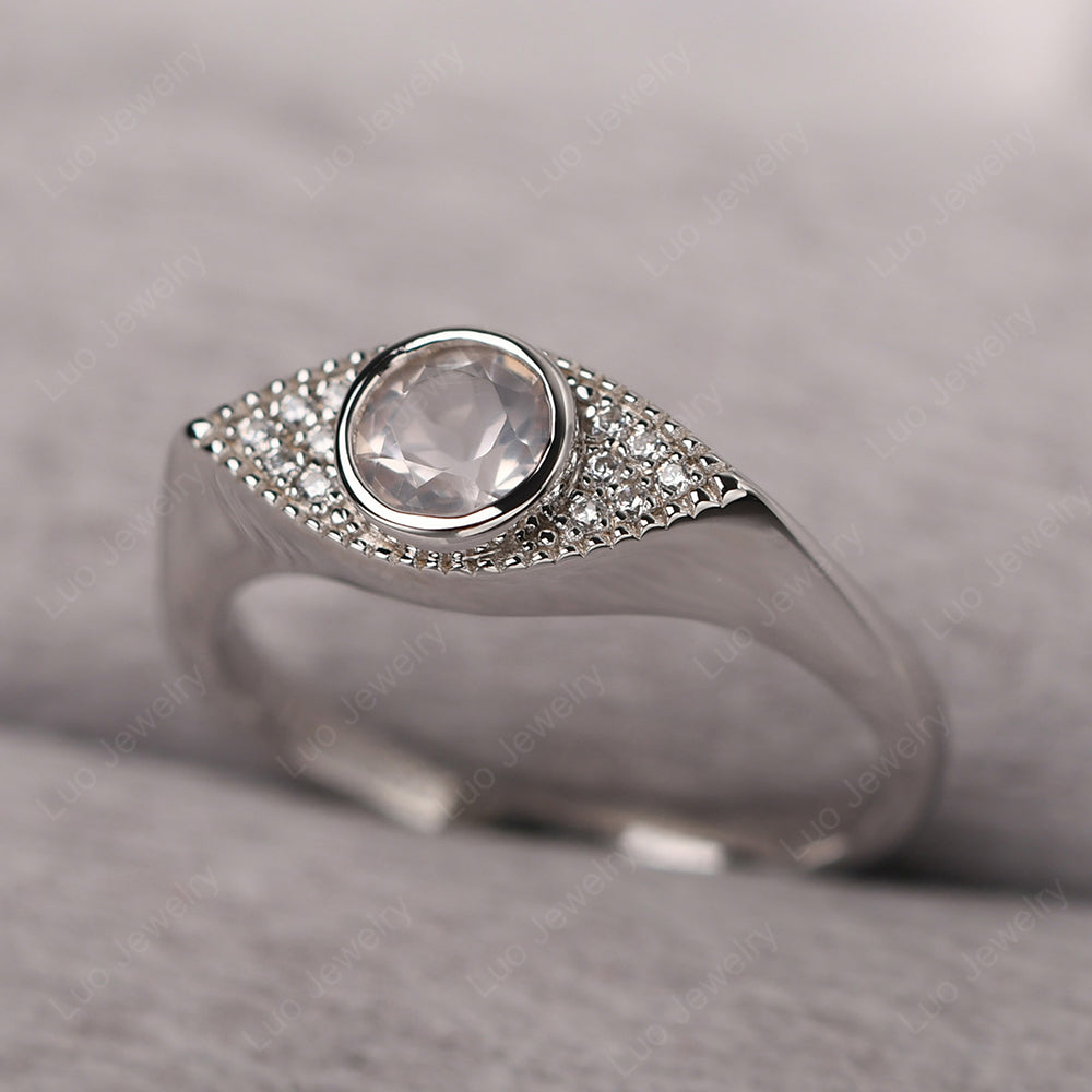 Rose Quartz Ring Evil Eye Ring Yellow Gold - LUO Jewelry