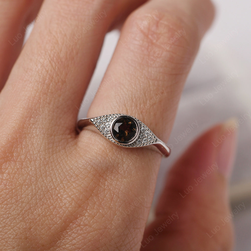 Smoky Quartz  Ring Evil Eye Ring Yellow Gold - LUO Jewelry