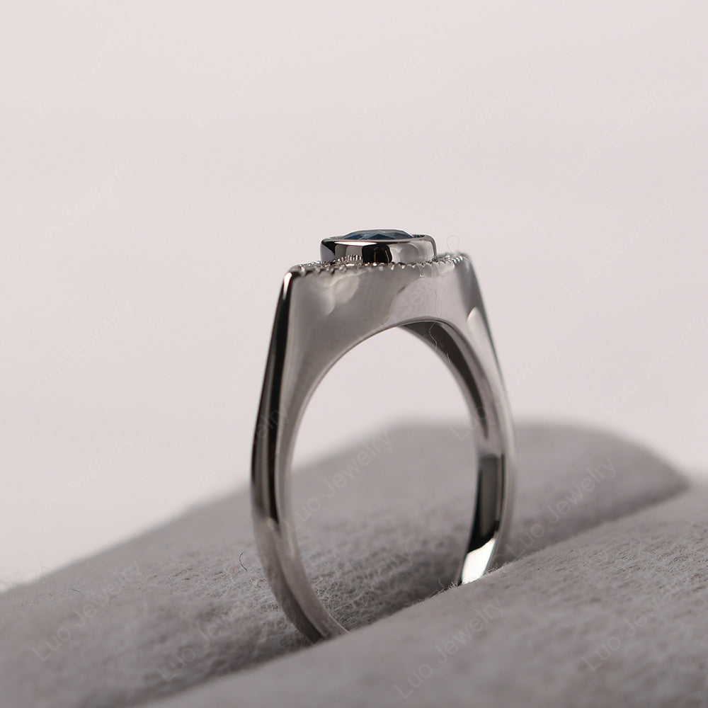 Swiss Blue Topaz Ring Evil Eye Ring Yellow Gold - LUO Jewelry