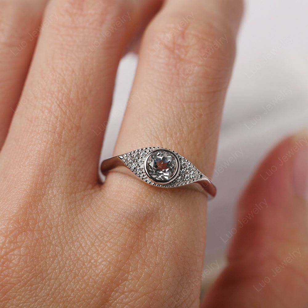 White Topaz Ring Evil Eye Ring Yellow Gold - LUO Jewelry
