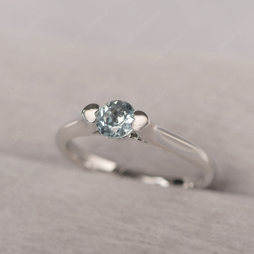 Dainty Aquamarine Ring Solitaire Engagement Ring - LUO Jewelry