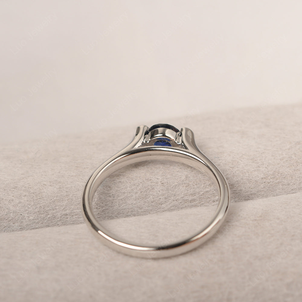 Dainty Lab Sapphire Ring Solitaire Engagement Ring - LUO Jewelry