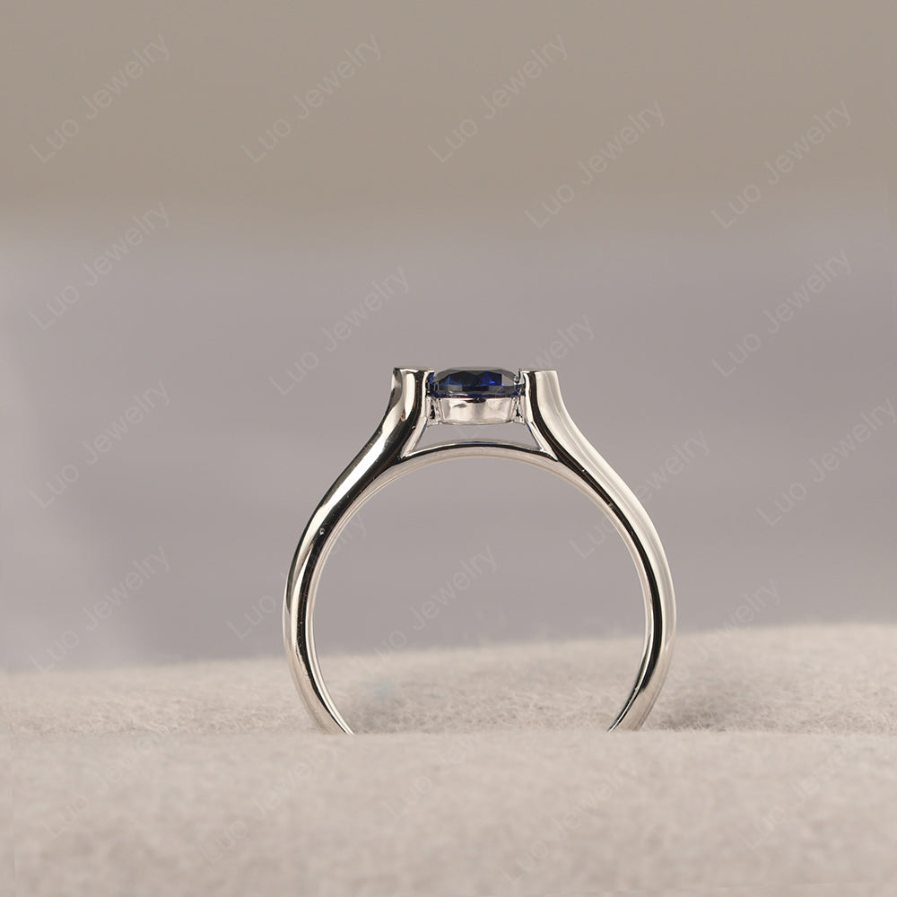 Dainty Lab Sapphire Ring Solitaire Engagement Ring - LUO Jewelry