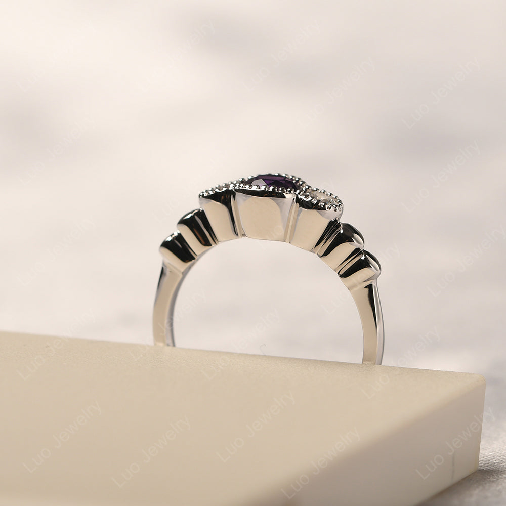 3 Stone Bezel Set Ring Amethyst Mothers Ring - LUO Jewelry