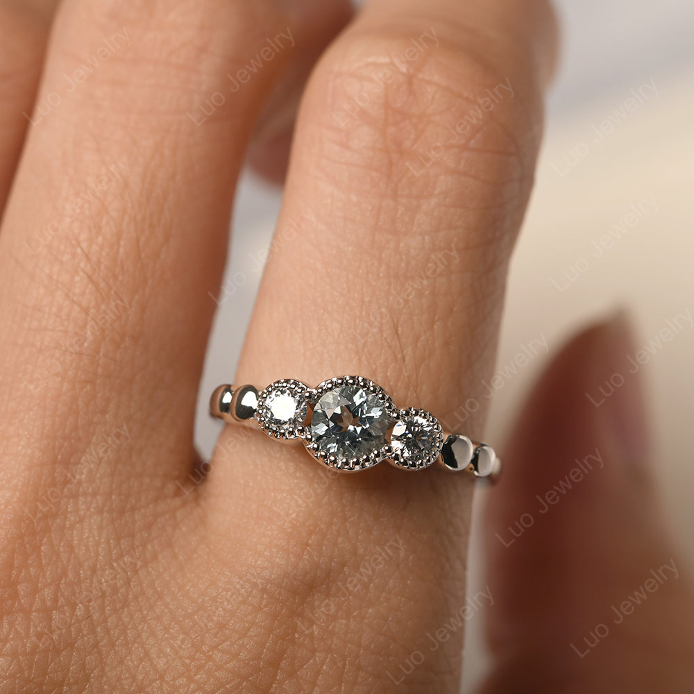 3 Stone Bezel Set Ring Aquamarine Mothers Ring - LUO Jewelry
