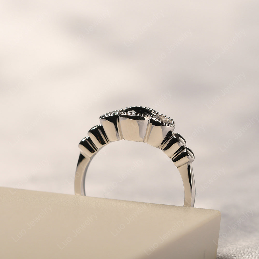 3 Stone Bezel Set Ring Black Spinel Mothers Ring - LUO Jewelry