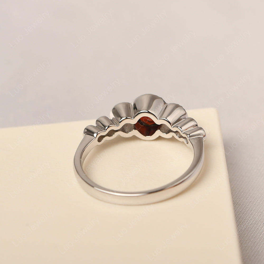3 Stone Bezel Set Ring Garnet Mothers Ring - LUO Jewelry