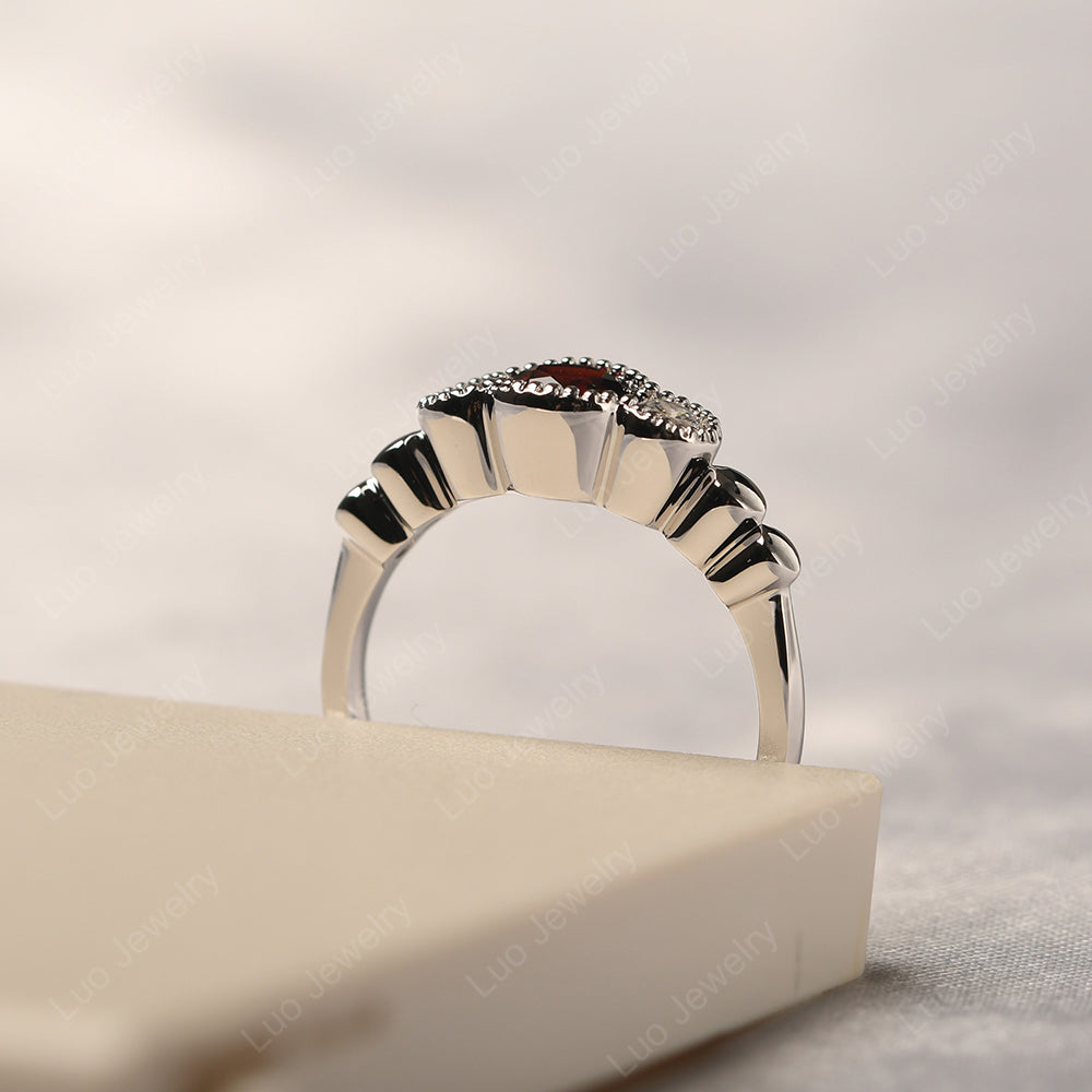 3 Stone Bezel Set Ring Garnet Mothers Ring - LUO Jewelry