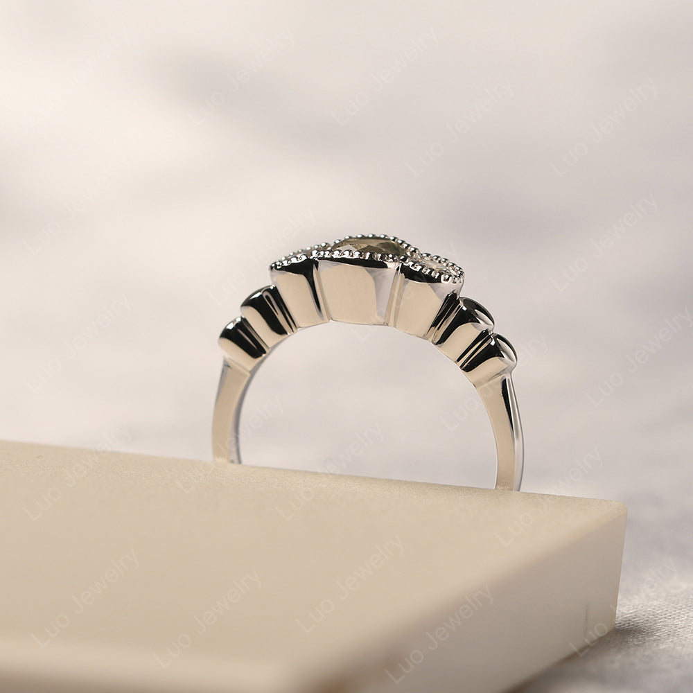 3 Stone Bezel Set Ring Green Amethyst Mothers Ring - LUO Jewelry