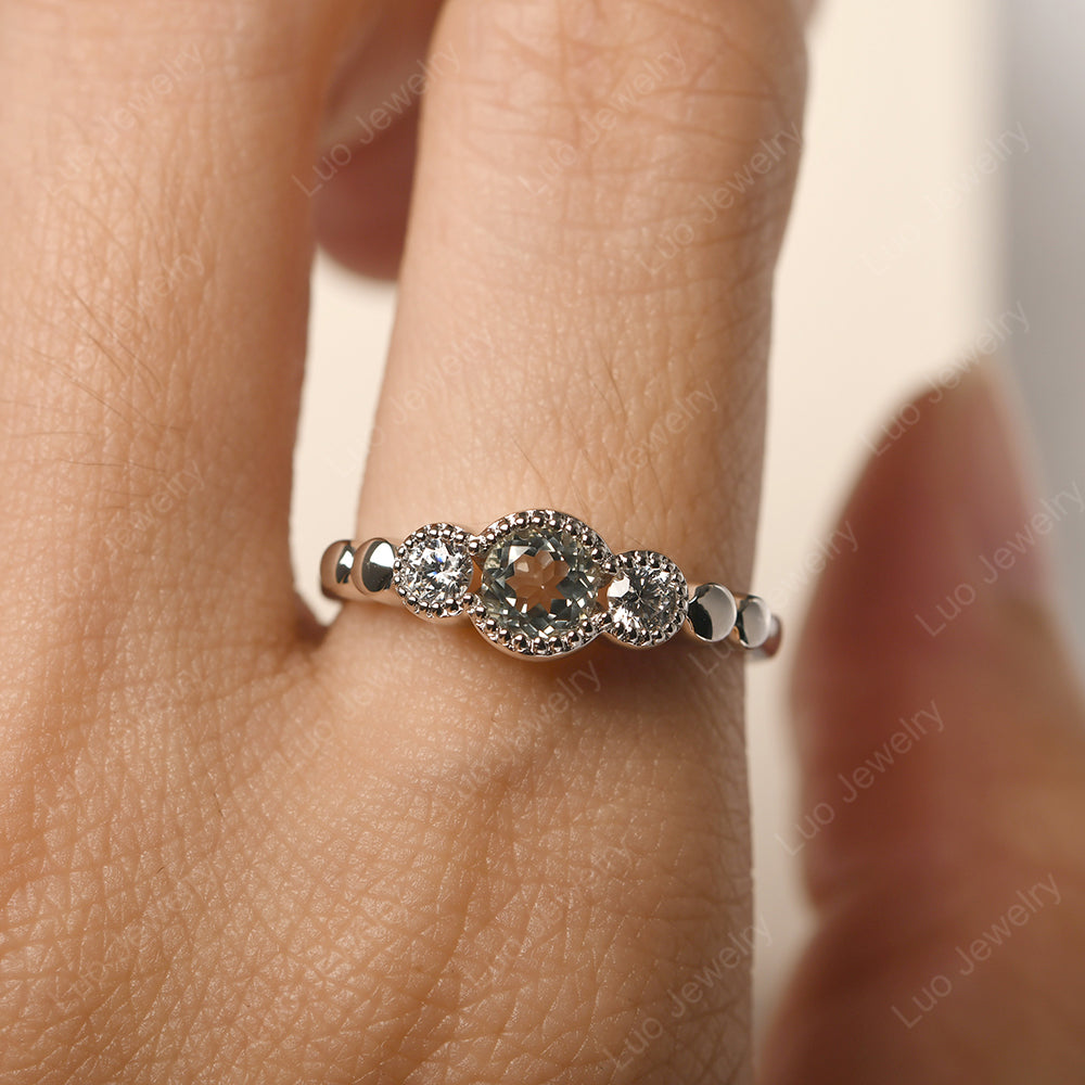 3 Stone Bezel Set Ring Green Amethyst Mothers Ring - LUO Jewelry