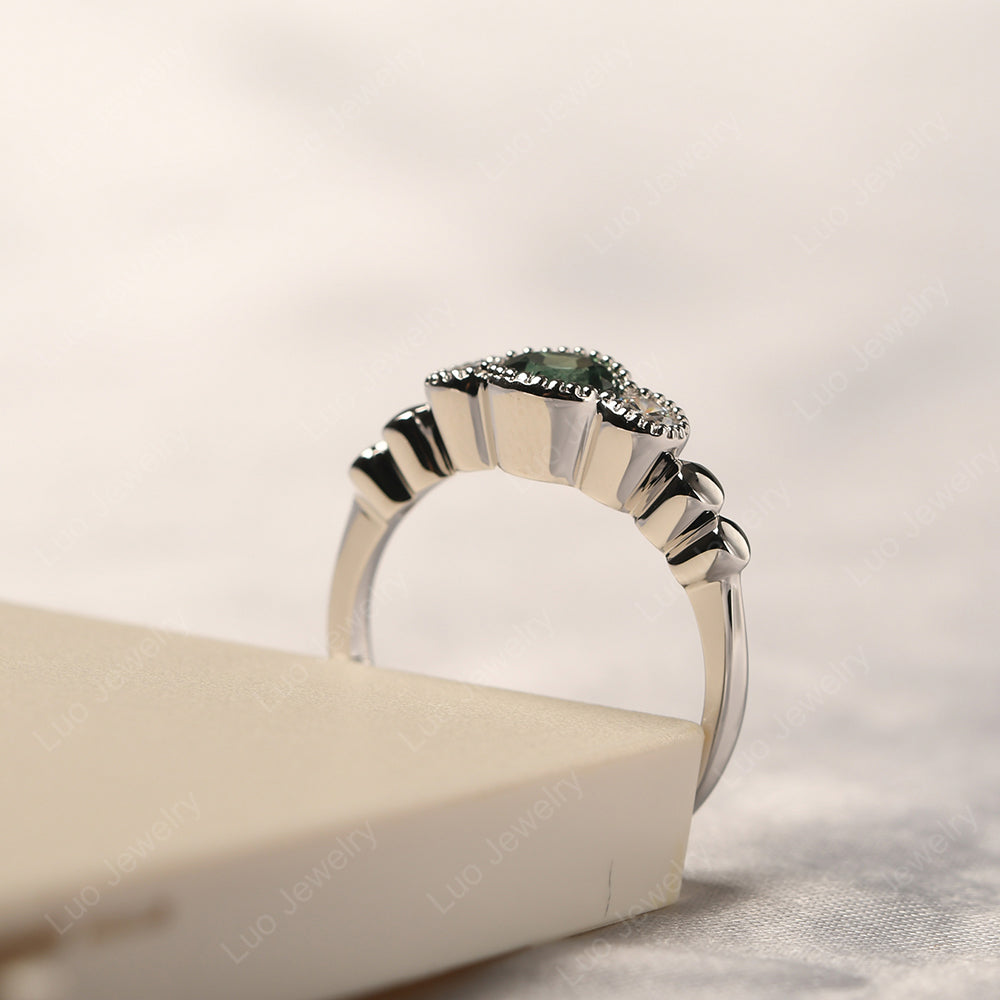 3 Stone Bezel Set Ring Green Sapphire Mothers Ring - LUO Jewelry