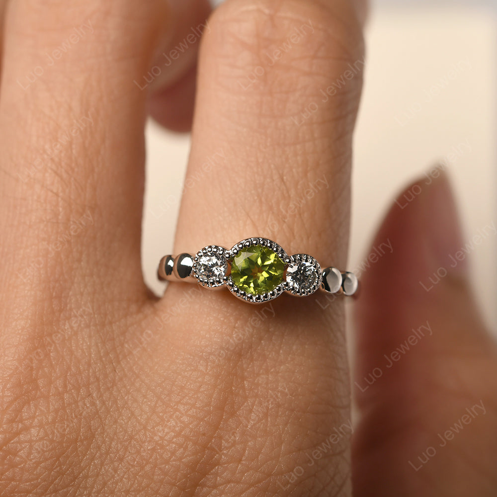 3 Stone Bezel Set Ring Peridot Mothers Ring - LUO Jewelry