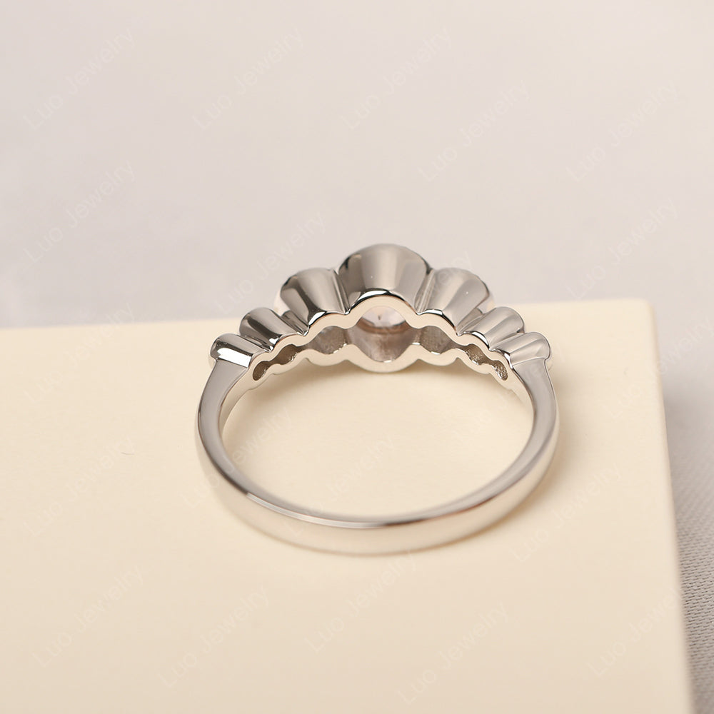 3 Stone Bezel Set Ring Rose Quartz Mothers Ring - LUO Jewelry