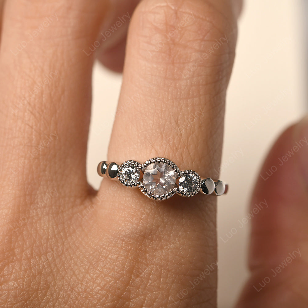 3 Stone Bezel Set Ring Rose Quartz Mothers Ring - LUO Jewelry